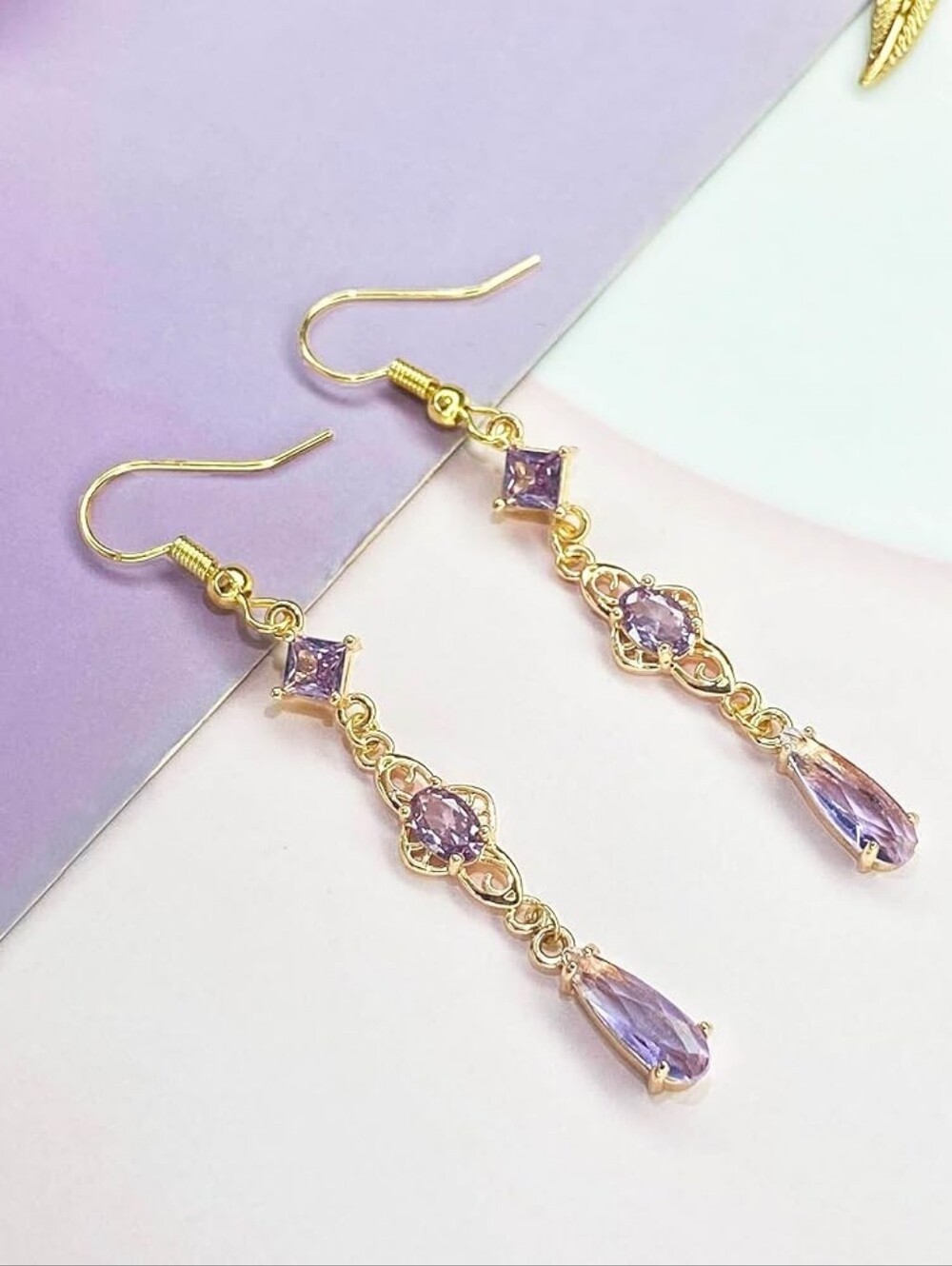 Purple Earrings Elegant Crystal Teardrop Dangle Earrings